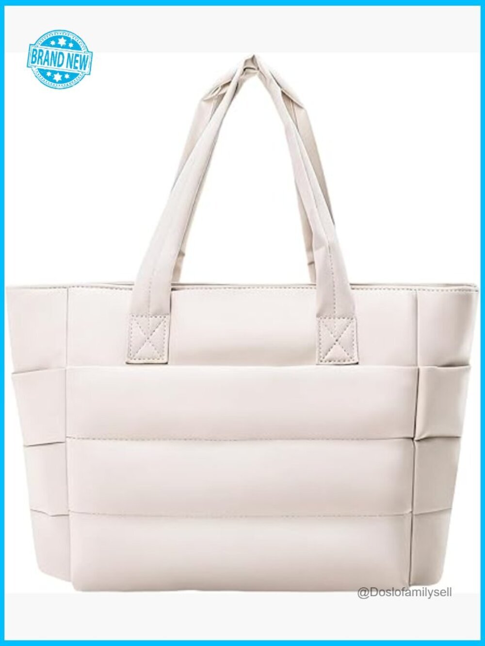Large Quilted Shoulder Bag with Zipper Puffy Tote Handbag Multi-Pocket
